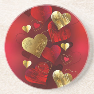 Golden- och rödfärgade valentineser underlägg