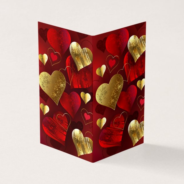 Golden- och rödfärgade valentineser visitkort (Utsida)