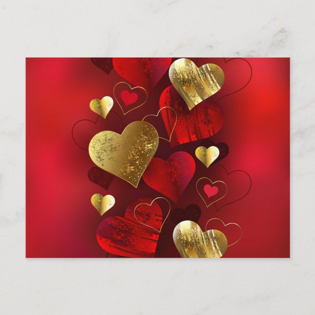 Golden- och rödfärgade valentineser vykort (Framsida)