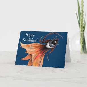 Golden Öga Surreal Goldfish Fantasy Art Birthday Kort
