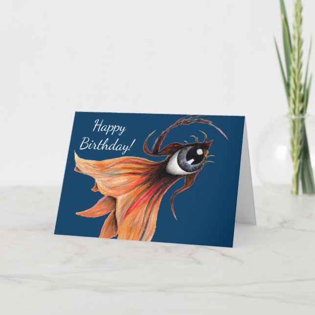 Golden Öga Surreal Goldfish Fantasy Art Birthday Kort (Framsida)