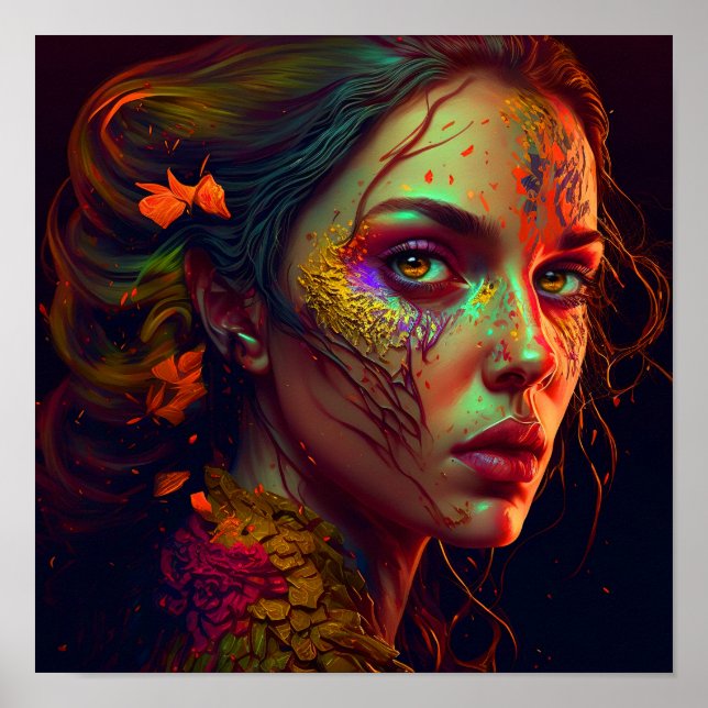 Golden Öga - vacker utskrift av kvinnlig väggkonst (Framsidan)
