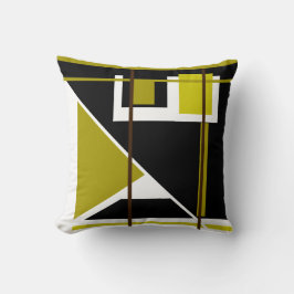 Golden Olive Black White Geometric Retro-utseende Kudde