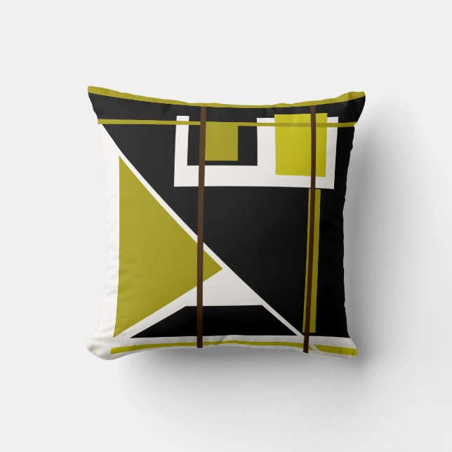 Golden Olive Black White Geometric Retro-utseende Kudde (Framsida)
