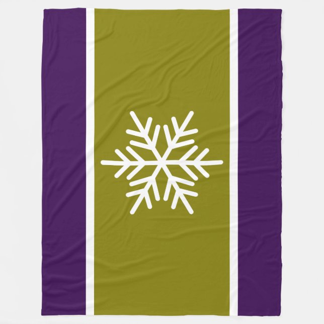 Golden Olive Deep Lila Rand White Snowflake Fleecefilt (Framsidan)