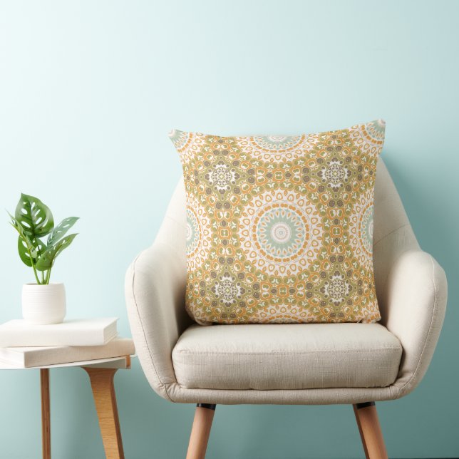 Golden Olive Retro Mandala Design Kudde (Stol)
