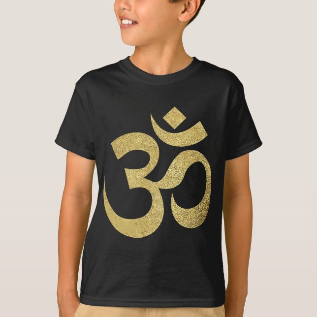 Golden Om Andlig Symbol Yoga Meditation Ohm T Shirt (Framsida)