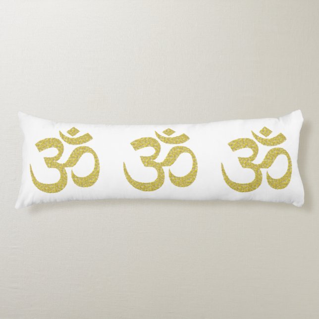 Golden Om-buddhist-symbol för vit kroppspillow Kroppskudde (Framsidan)