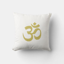 Golden Om-buddistisk symbol för vit kvadratisk fyl