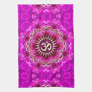 Golden OM Modern Rosa Blommigt Batik Trasa bandero Kökshandduk