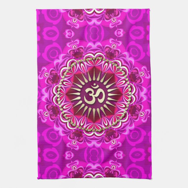 Golden OM Modern Rosa Blommigt Batik Trasa bandero Kökshandduk (Vertikal)