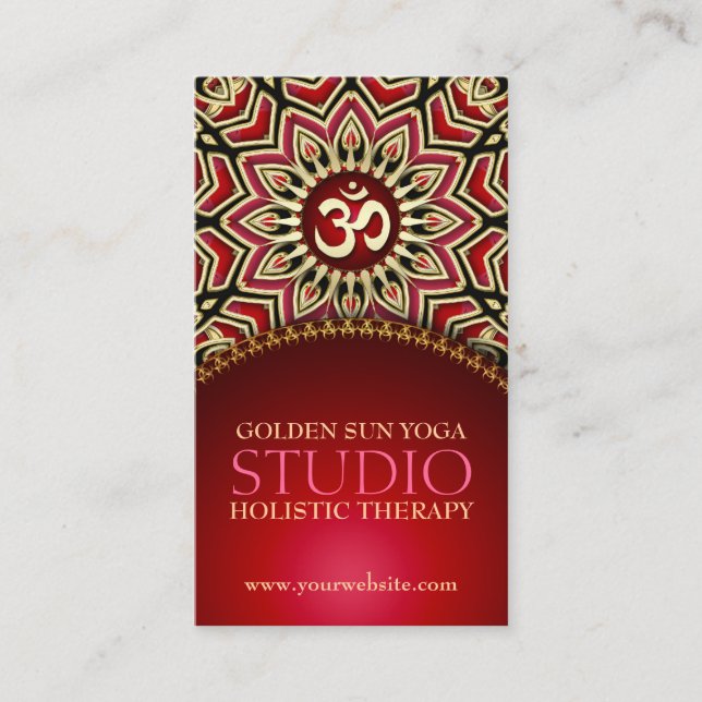 Golden OM Sol Yoga Reiki Red Affärskorts Visitkort (Framsida)