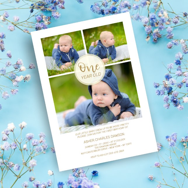 Golden One Year Old Birthday Baby Tre foton (Skapare uppladdad)