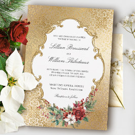 Golden Opulence-julen Blommigt Bröllop Inbjudningar