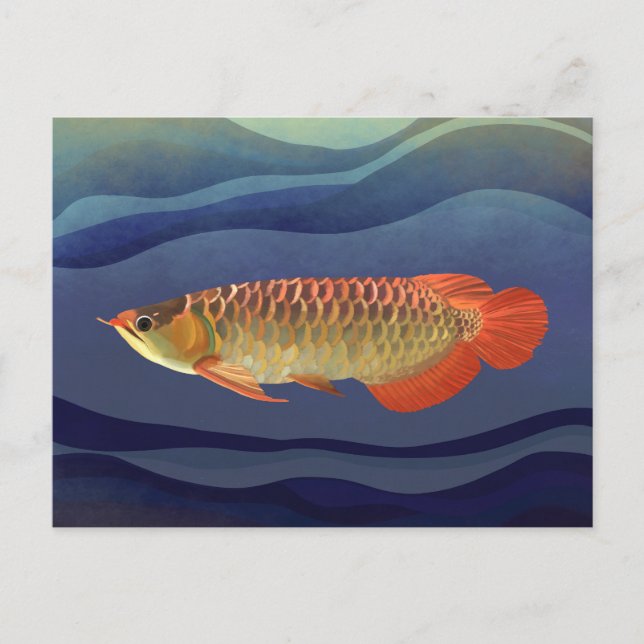 Golden Orange Arowana Fish Exquisite Aquatic Vykort (Framsida)