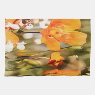 Golden Orange California Poppy Acrylic Painting Kökshandduk