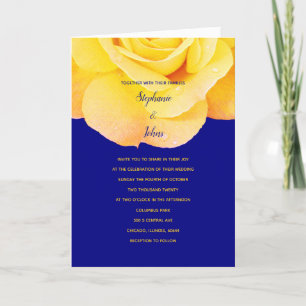 Golden Orange Gul ros marinblått Blommigt Bröllop Inbjudan