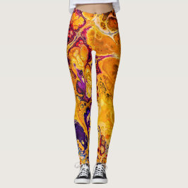 Golden Orange och Lila Fractal Art Leggings