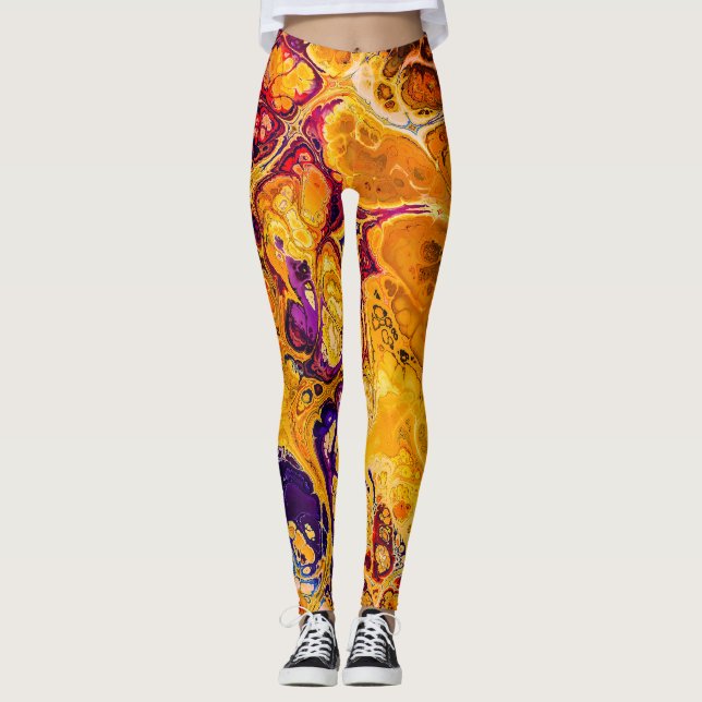 Golden Orange och Lila Fractal Art Leggings (Framsida)