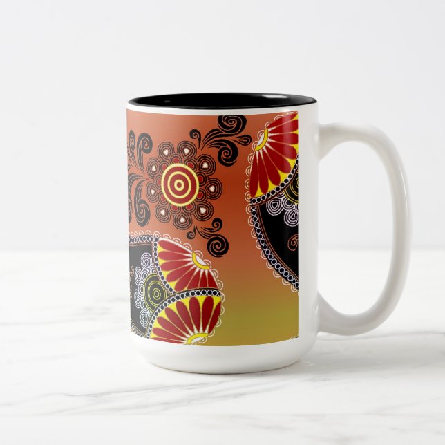 Golden Orange Paisley Mönster Coffee Mugg (Höger)