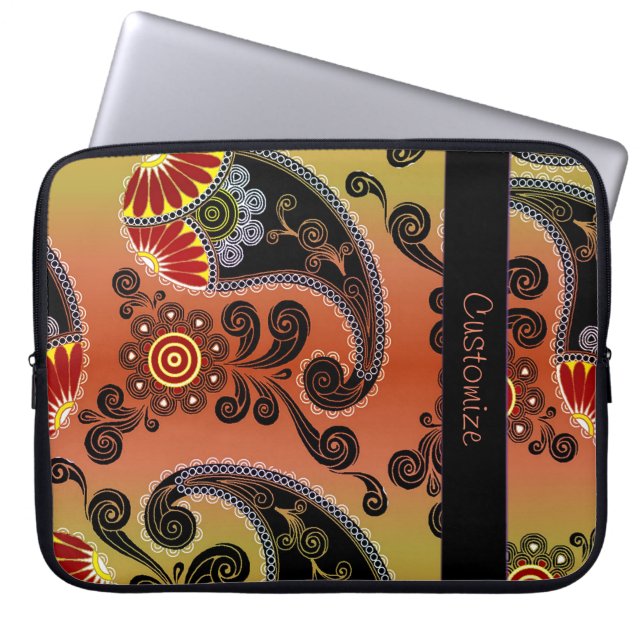 Golden Orange Paisley Mönster Laptop sleeve (Framsidan)