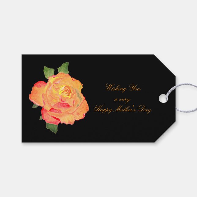 Golden Orange Ro Blommigt Mors dag Presentetikett (Framsidan (Horisontell))