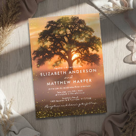 Golden Orange Sunset Fireflies Country Wedding Inbjudningar