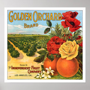 Golden Orchard Los Angeles Fruit Låda-etikett Poster