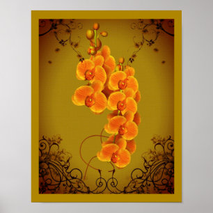 Golden Orchids Blommigt Art Poster