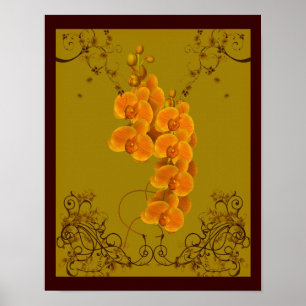 Golden Orchids Blommigt Art Poster
