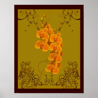 Golden Orchids Blommigt Art Poster