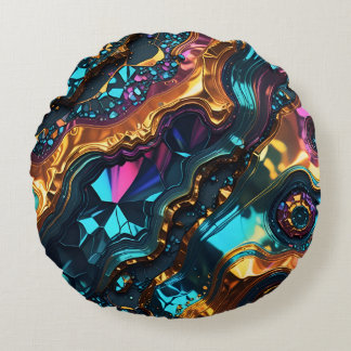 Golden Ore Veins with shiny Gems Rund Kudde