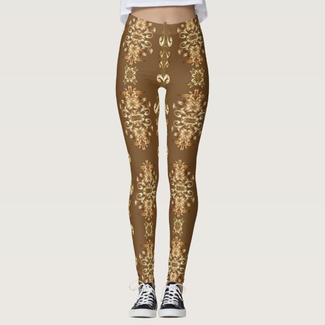 Golden Oriental Baroque Classic Mönster Leggings (Framsida)