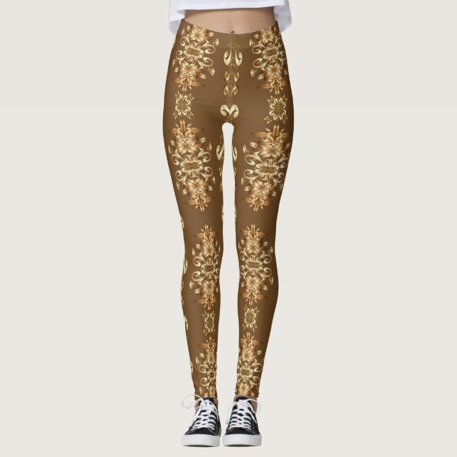 Golden Oriental Baroque Classic Mönster Leggings (Framsida)