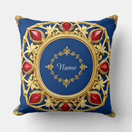 Golden Ornamental design med röda Gemstones Kudde