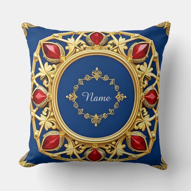 Golden Ornamental design med röda Gemstones Kudde (Framsida)