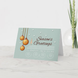 Golden Ornaments on Grått Season Greetings Helgkort