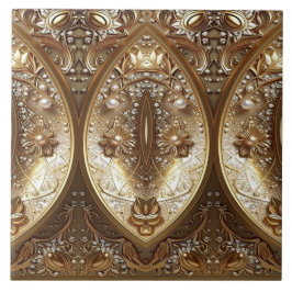 Golden Ornate Ceramic Tile Kakelplatta