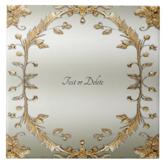 Golden Ornate Ceramic Tile Kakelplatta