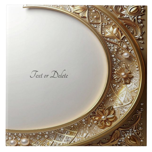 Golden Ornate Frame Ceramic Tile Kakelplatta (Framsidan)