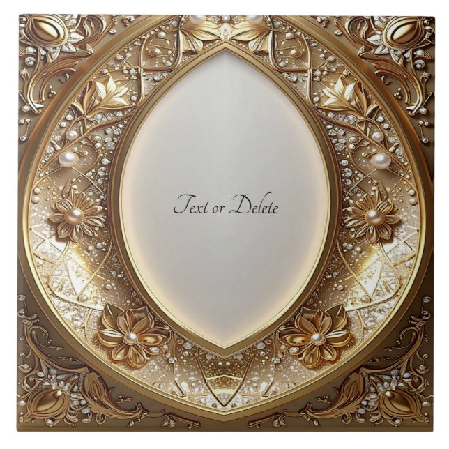 Golden Ornate Frame Ceramic Tile Kakelplatta (Framsidan)