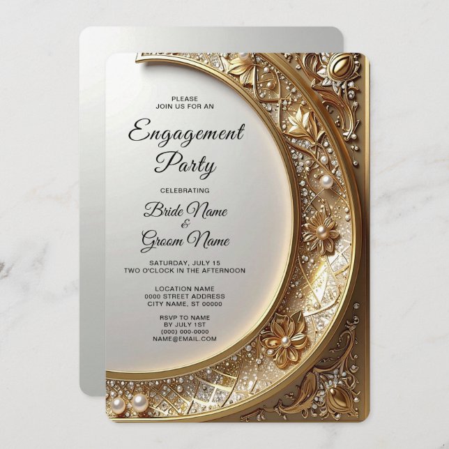 Golden Ornate Frame Engagement Invitation Inbjudningar (Fram/baksida)