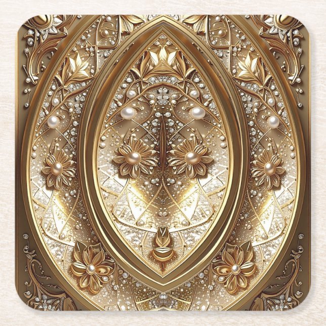Golden Ornate Frame Paper Coaster Underlägg Papper Kvadrat (Framsidan)