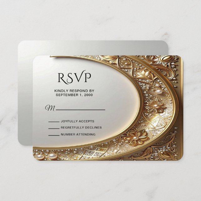 Golden Ornate Frame RSVP Card OSA Kort (Fram/baksida)