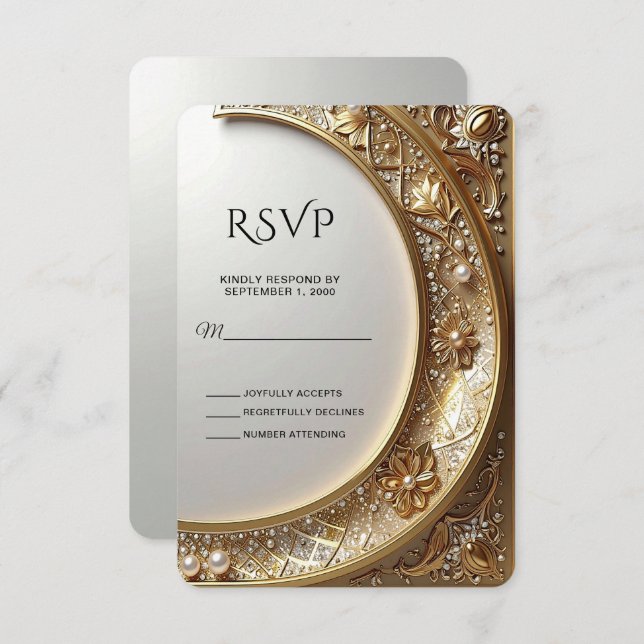 Golden Ornate Frame RSVP Card OSA Kort (Fram/baksida)