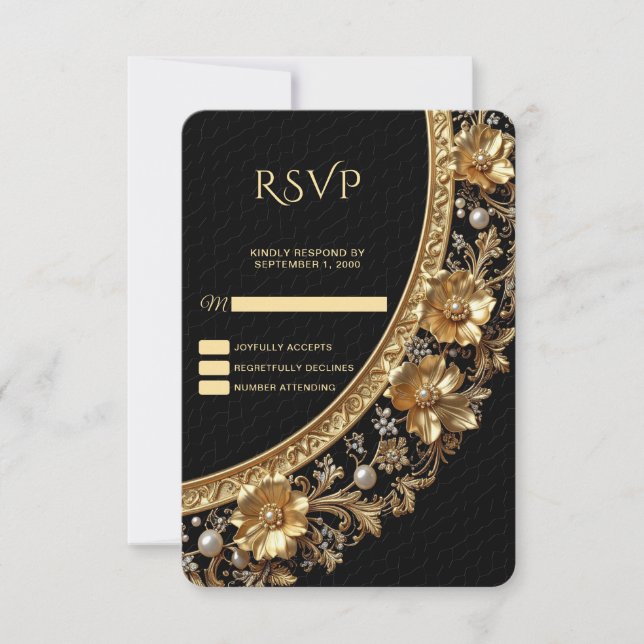 Golden Ornate Frame RSVP Card OSA Kort (Framsida)