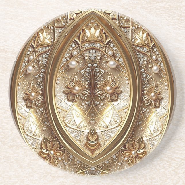 Golden Ornate Frame Sandstone Coaster Underlägg (Framsidan)