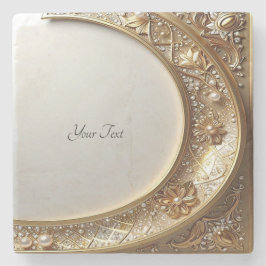 Golden Ornate Frame Stone Coaster Stenunderlägg