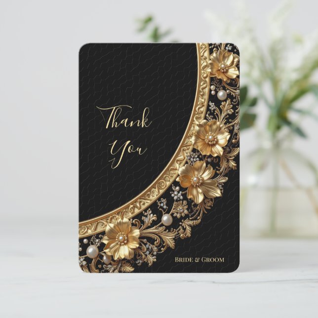 Golden Ornate Frame Thank You Card Tack Kort (Stående Fram)