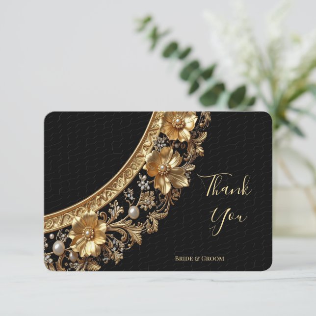 Golden Ornate Frame Thank You Card Tack Kort (Stående Fram)